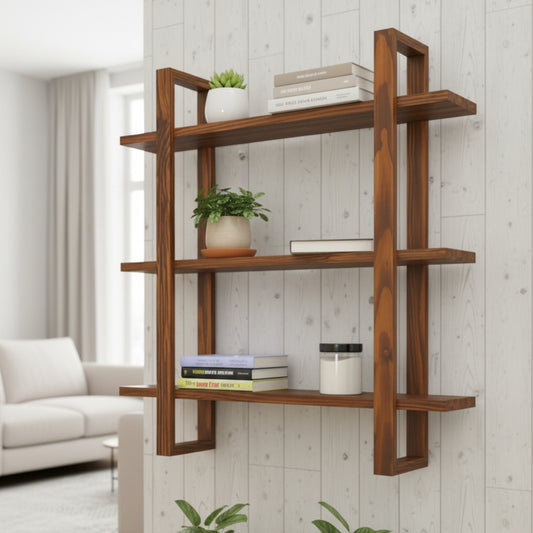 Wooden Wall Mounted Shelf 3 Tier Decorative Storage Rack