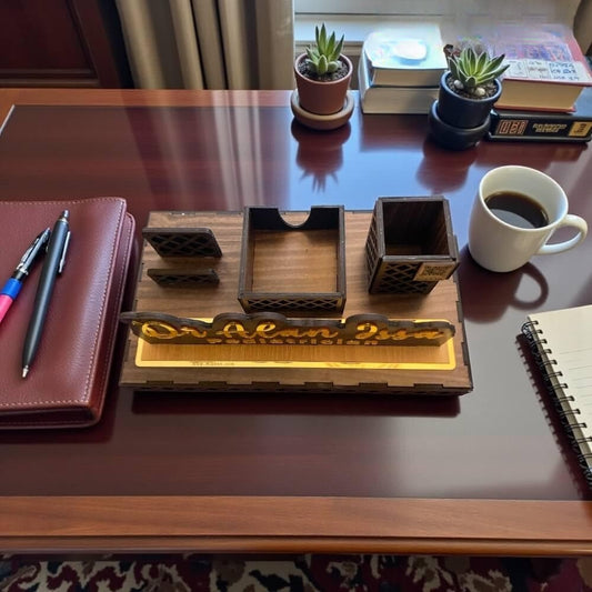 Personalized Wooden Desk Plaque with Smart QR Mirror Panel