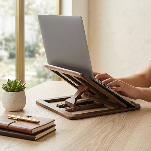 Wooden Laptop Stand β Foldable Desk Riser for Home & Office