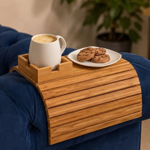 Bamboo Cup Holder Foldable Tray for Sofa Armrest