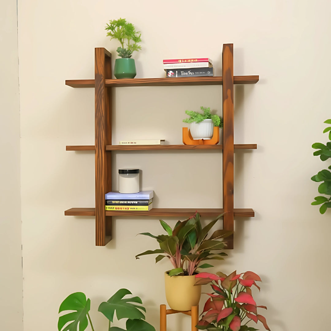 Wooden Wall Mounted Shelf 3 Tier Decorative Storage Rack