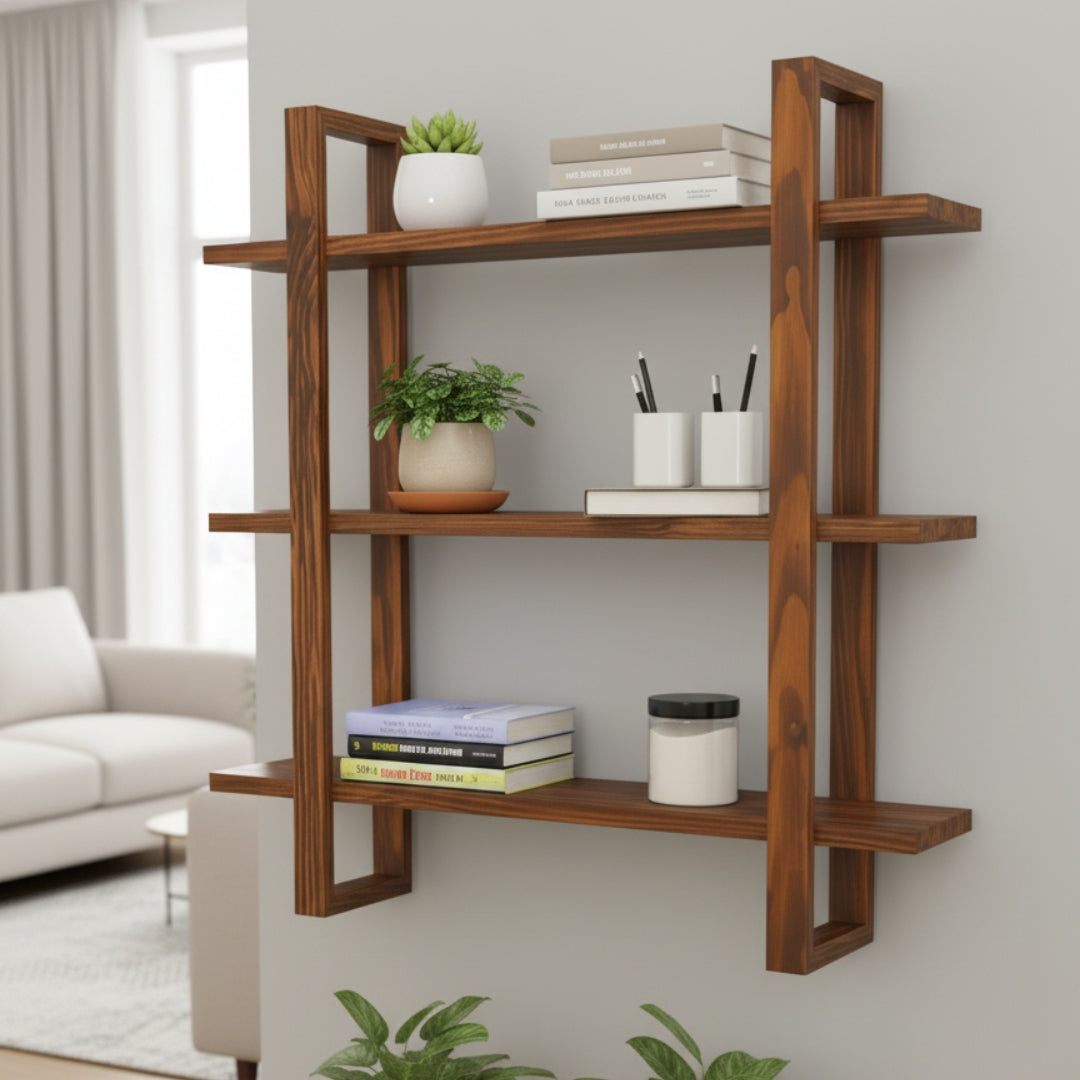 Wooden Wall Mounted Shelf 3 Tier Decorative Storage Rack