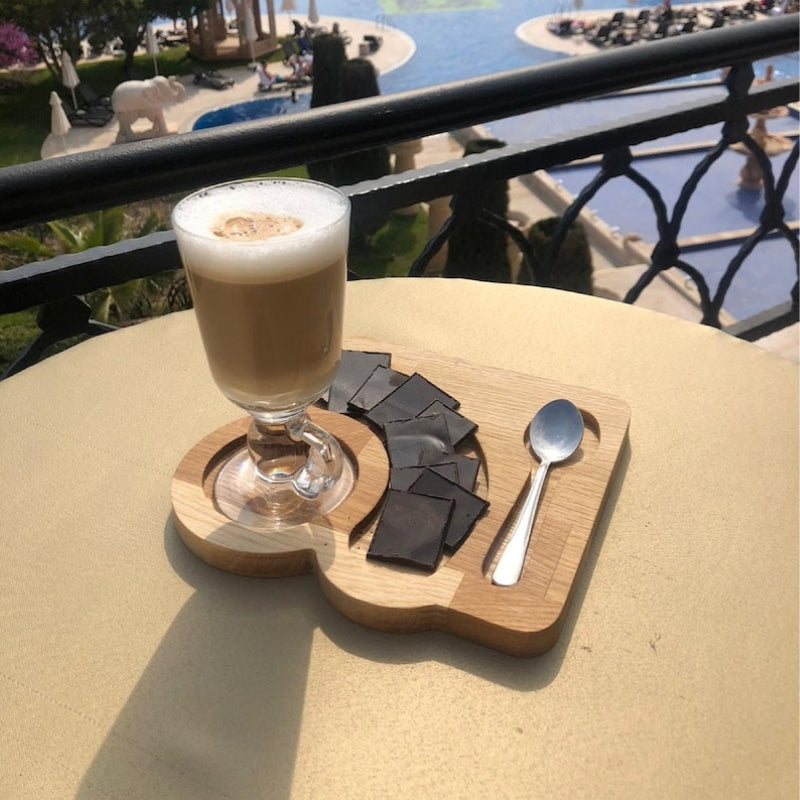 Wooden Coffee Snack Serving Tray with Spoon Holder