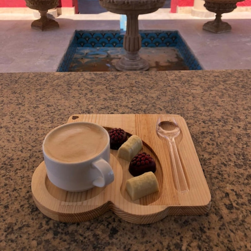 Wooden Coffee Snack Serving Tray with Spoon Holder