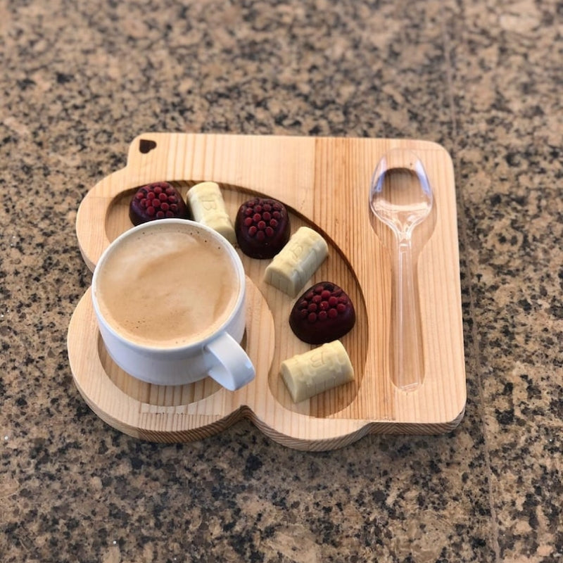 Wooden Coffee Snack Serving Tray with Spoon Holder
