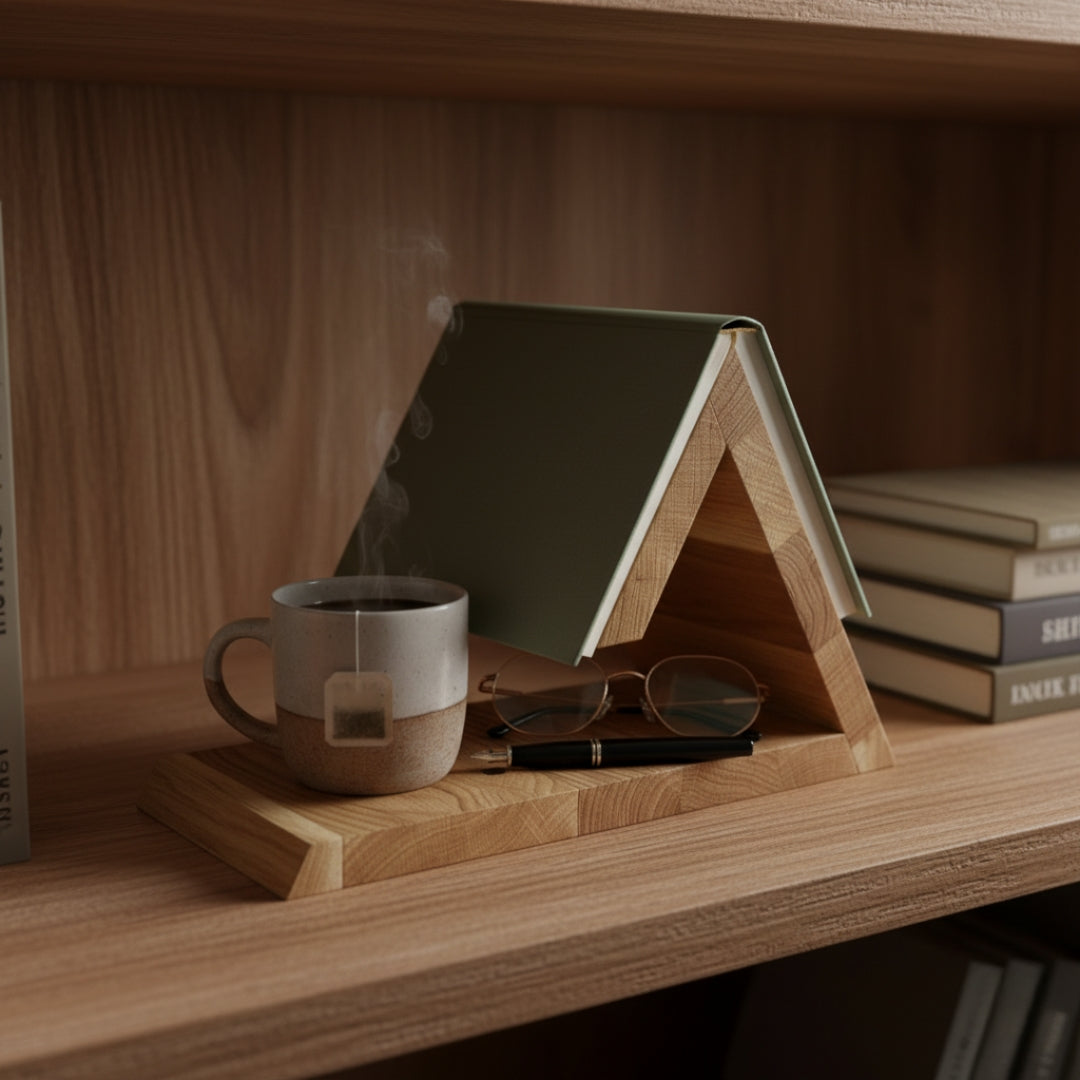 Triangle Wooden Book Holder with Tray