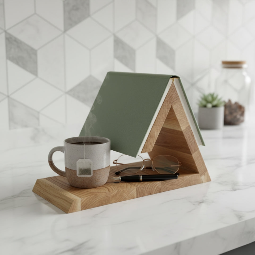 Triangle Wooden Book Holder with Tray