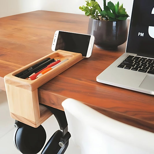 Wooden Head Phone Holder Desk Organizer