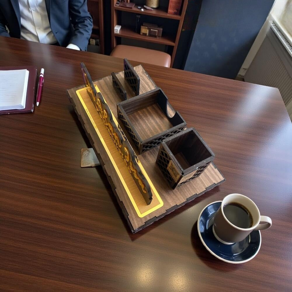 Personalized Wooden Desk Plaque with Smart QR Mirror Panel