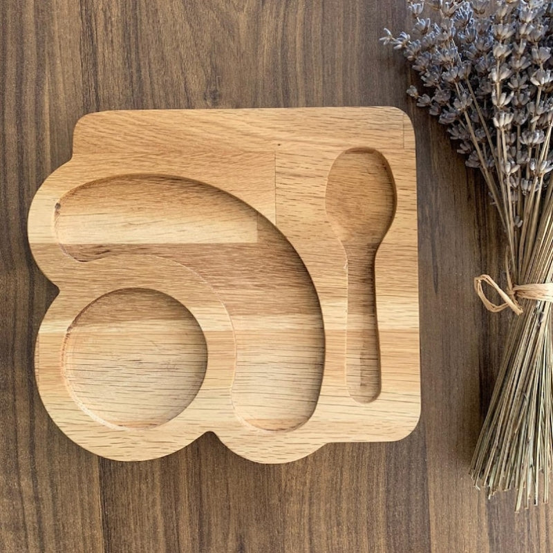 Wooden Coffee Snack Serving Tray with Spoon Holder
