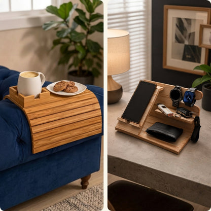 Relax & Organize Bundle (Bamboo Sofa Tray + Wooden Dock Station)