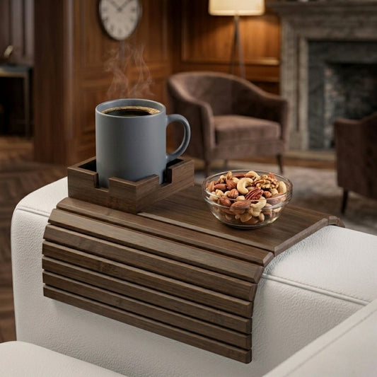 Bamboo Cup Holder Foldable Tray for Sofa Armrest