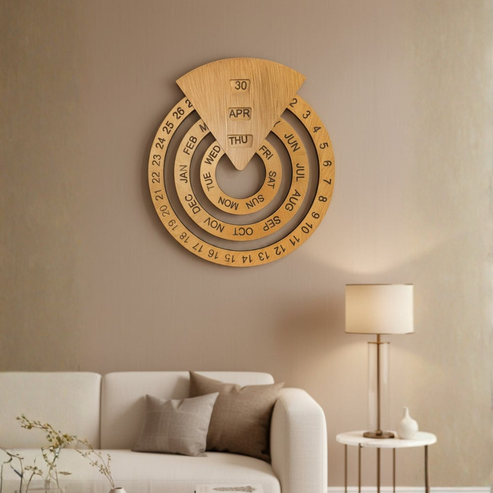 Perpetual Creative Round Wooden Wall Calendar