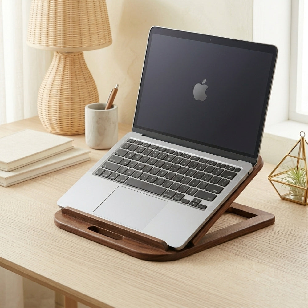 Wooden Laptop Stand – Foldable Desk Riser for Home & Office