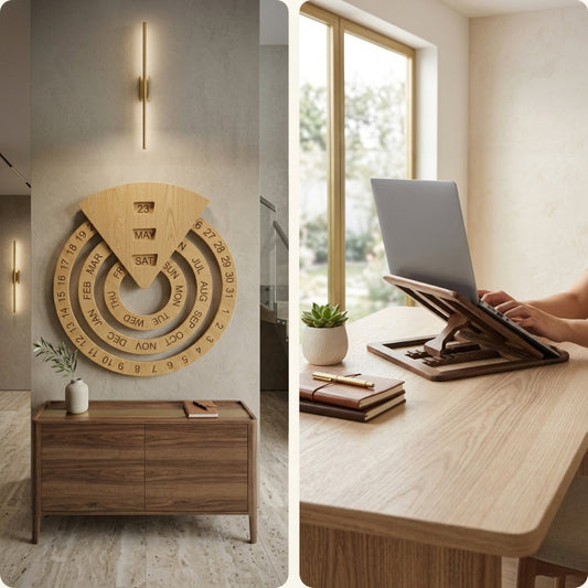 Productivity Essentials Bundle (Wooden Wall Calendar + Adjustable Laptop Stand)