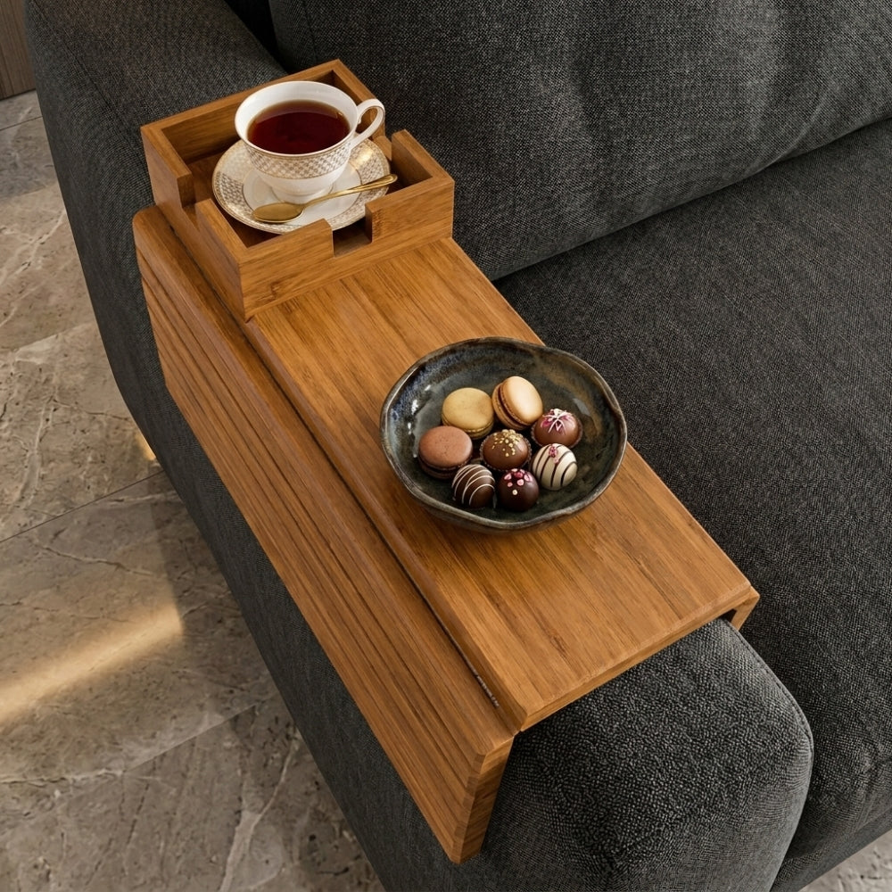 Flexible Wooden Tray for Sofa / Couch / Bed Armrest