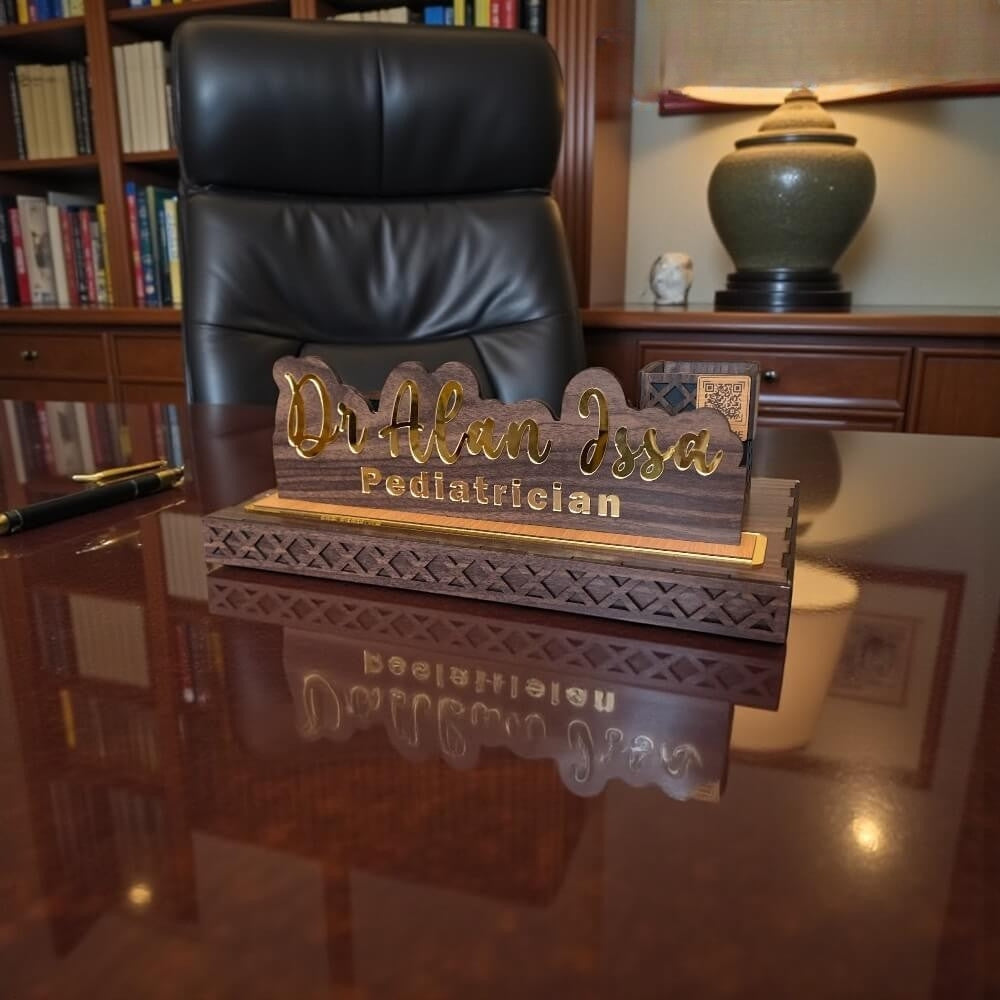 Personalized Wooden Desk Plaque with Smart QR Mirror Panel