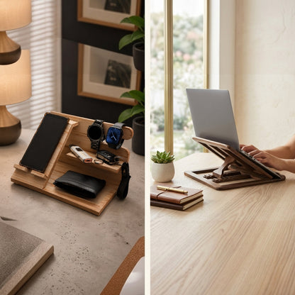Workspace Upgrade Bundle (Wooden Dock Station + Adjustable Laptop Stand)
