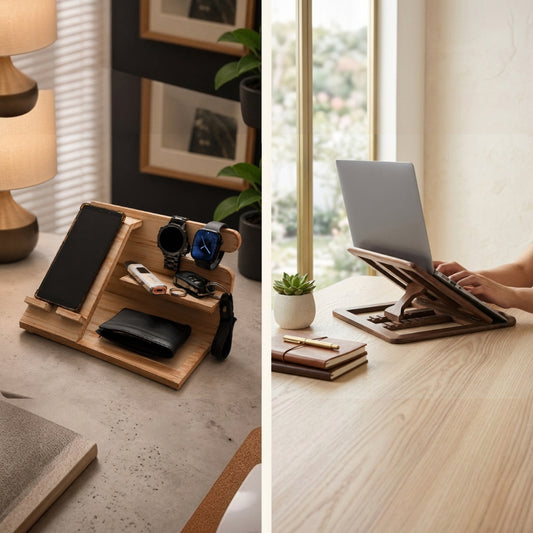 Workspace Upgrade Bundle (Wooden Dock Station + Adjustable Laptop Stand)