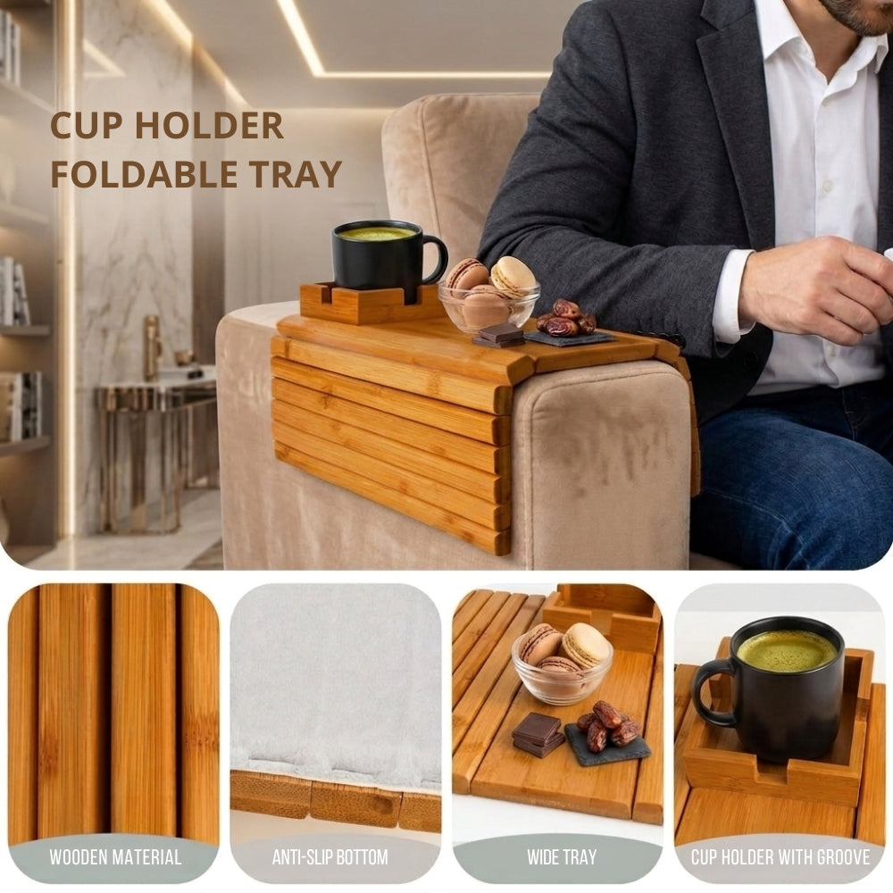Flexible Wooden Tray for Sofa / Couch / Bed Armrest