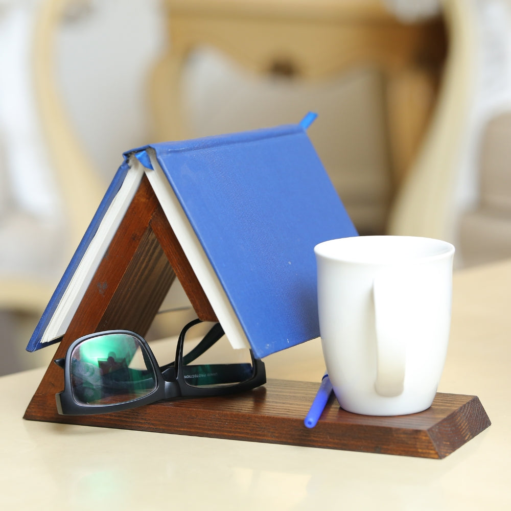 Triangle Wooden Book Holder with Tray