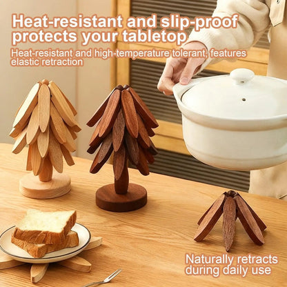Premium Tree-Shaped Wooden Trivet Set