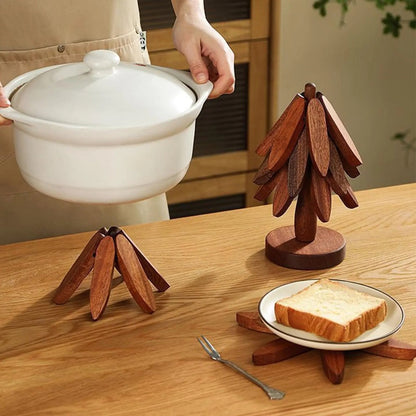 Premium Tree-Shaped Wooden Trivet Set