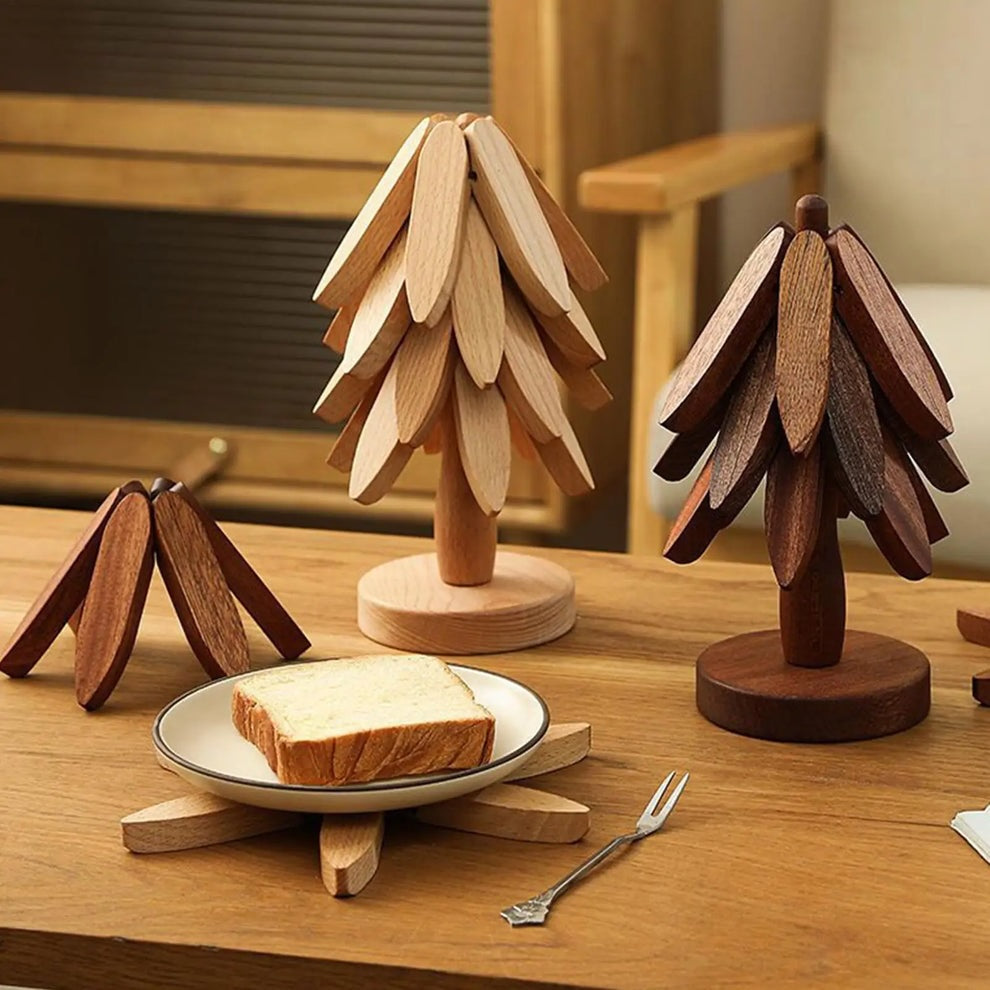 Premium Tree-Shaped Wooden Trivet Set