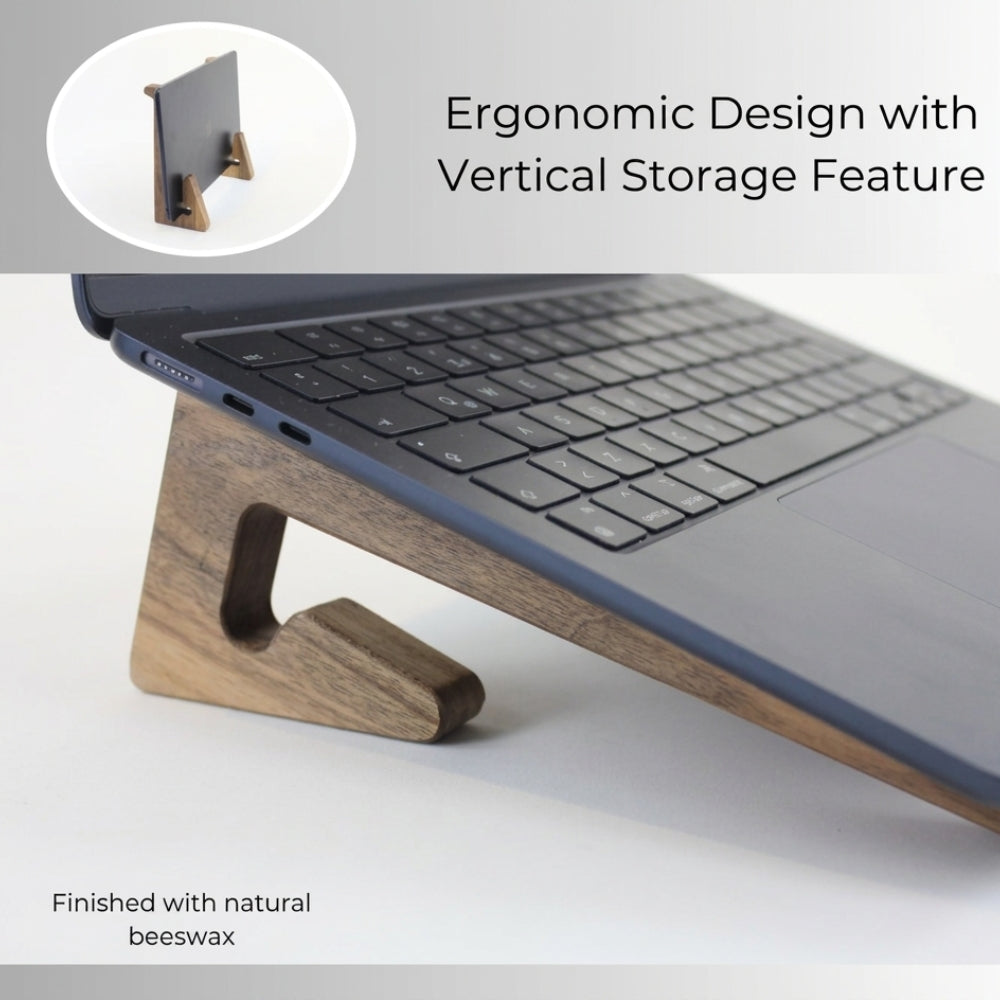 Premium 2-in-1 Wooden Laptop Stand & Vertical Dock | Dual-Function Ergonomic Desk Organizer