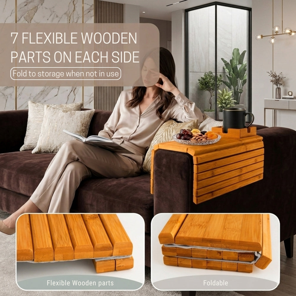 Flexible Wooden Tray for Sofa / Couch / Bed Armrest