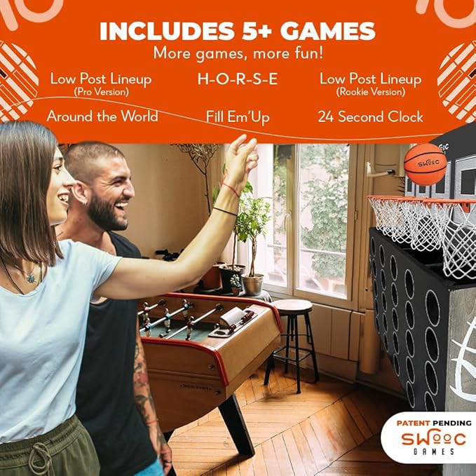Wall Mounted Giant Basketball 4-in-1 Row Game | Indoor Mini Basketball Hoop Connect Game Set