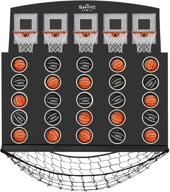 Wall Mounted Giant Basketball 4-in-1 Row Game | Indoor Mini Basketball Hoop Connect Game Set