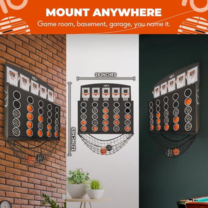 Wall Mounted Giant Basketball 4-in-1 Row Game | Indoor Mini Basketball Hoop Connect Game Set