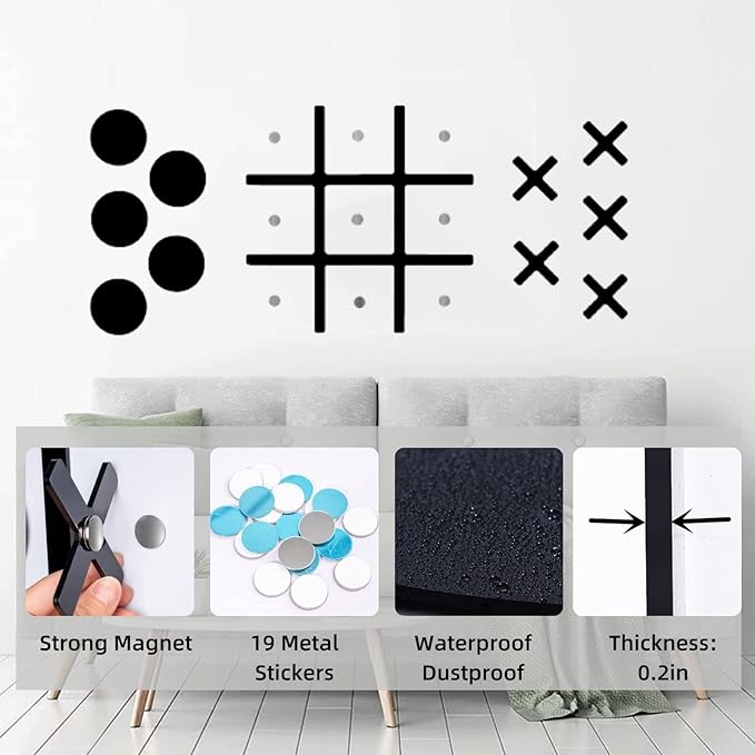 Magnetic Tic Tac Toe Wall-Mount Game (Black)