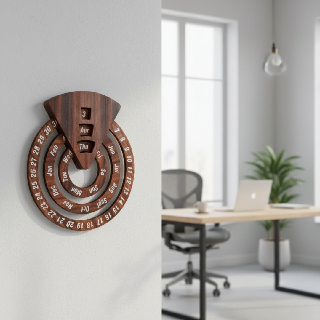 Perpetual Creative Round Wooden Wall Calendar