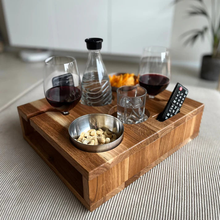 Luxury Wooden Couch Armrest Tray Table for Drinks, Snacks & Remote Control