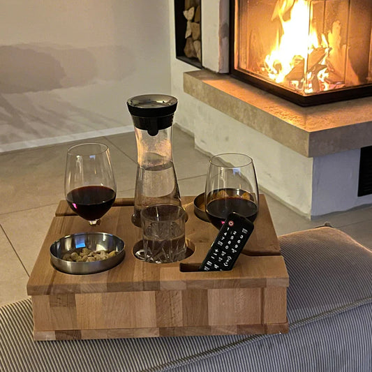 Luxury Wooden Couch Armrest Tray Table for Drinks, Snacks & Remote Control