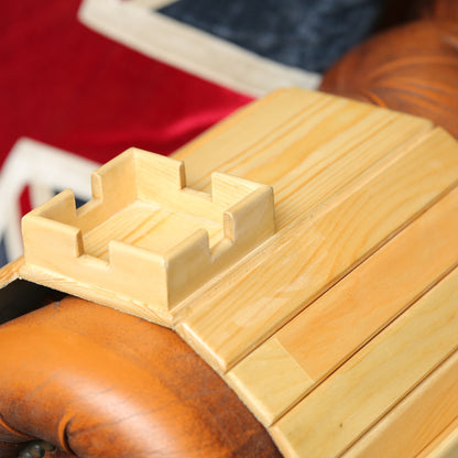 Wooden puzzle on a wooden surface with a blurred background
