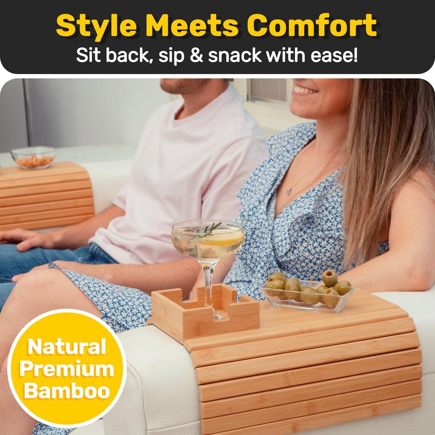 Bamboo Cup Holder Foldable Tray