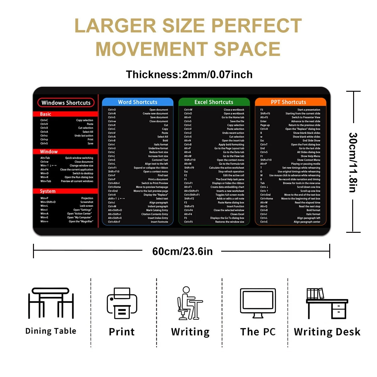 Shortcuts Mouse Pad for Excel Windows