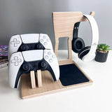 Wooden Gaming Stand for Dual PS5 Controllers & Headset