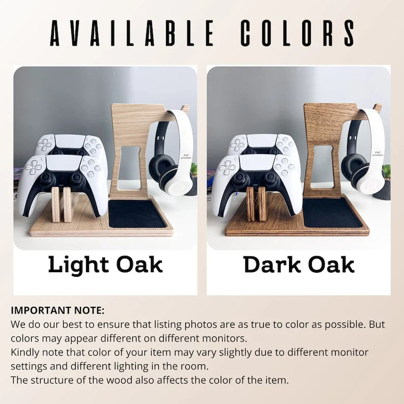 Wooden Gaming Stand for Dual PS5 Controllers & Headset