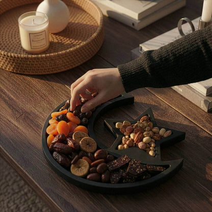 Crescent Moon & Star Serving Platter Ramadan Date Tray
