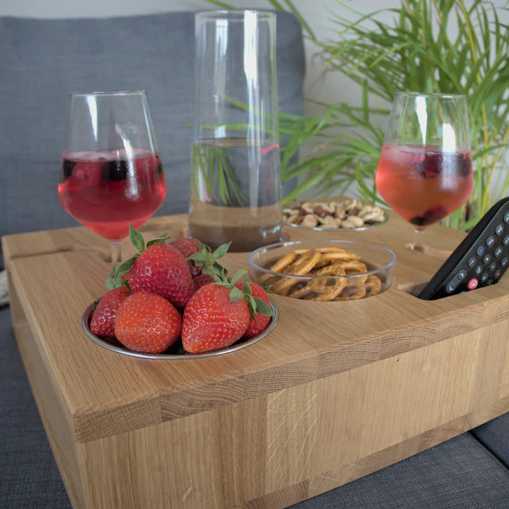 Luxury Wooden Couch Armrest Tray Table for Drinks, Snacks & Remote Control
